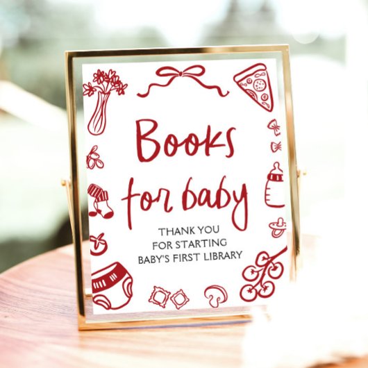 Red Italian Hand Drawing Baby Shower Books for Bab Poster