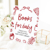 Red Italian Hand Drawing Baby Shower Books for Bab Sockelschild