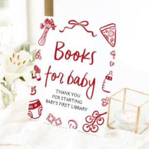 Red Italian Hand Drawing Baby Shower Books for Bab Sockelschild