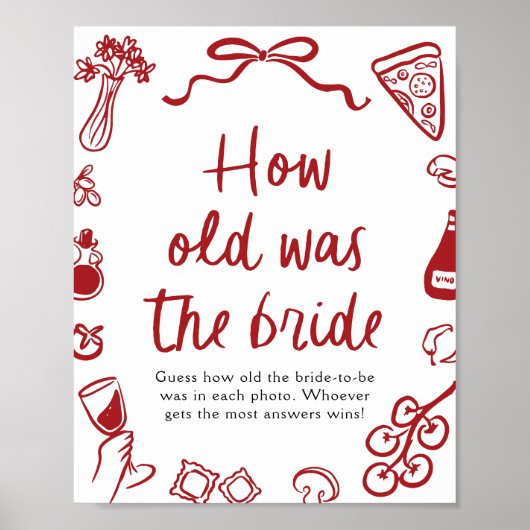 Red Italian Hand Drawn Guess How Old The Bride Poster (Vorne)