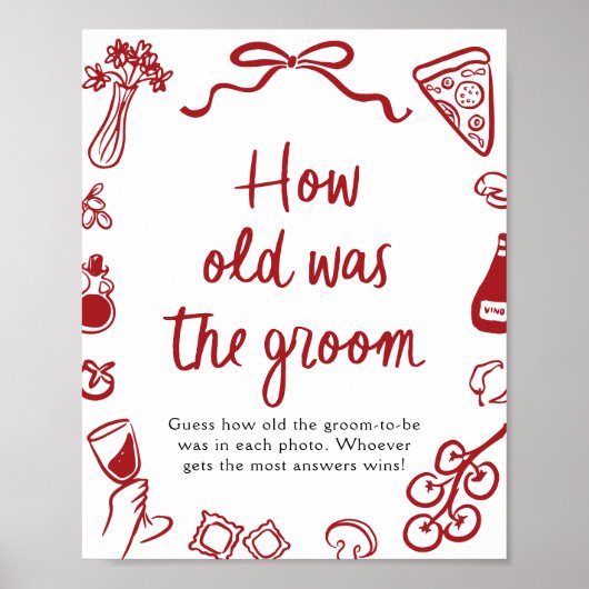 Red Italian Hand Drawn Guess How Old The Groom Poster (Vorne)