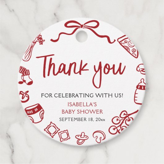 Red Italian Hand Drawn Pizza Baby Dusche Danke Geschenkanhänger (Vorderseite)