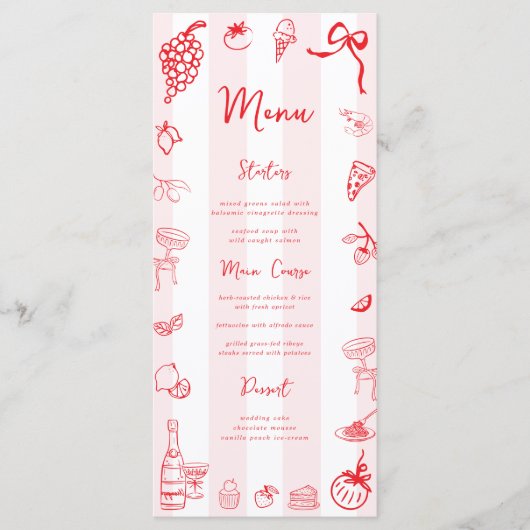 Red Italian Hand Drawn Wedding Bridal Shower Menükarte (Vorderseite)