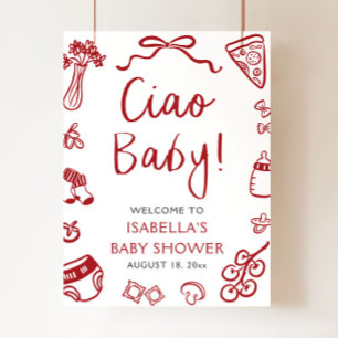 Red Italian Pizza Ciao Baby Dusche Empfang Poster