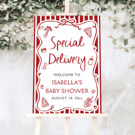 Red Italian Special Delivery Baby Dusche Willkomme