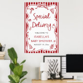 Red Italian Special Delivery Baby Dusche Willkomme Poster (Heimbüro)