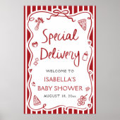 Red Italian Special Delivery Baby Dusche Willkomme Poster (Vorne)