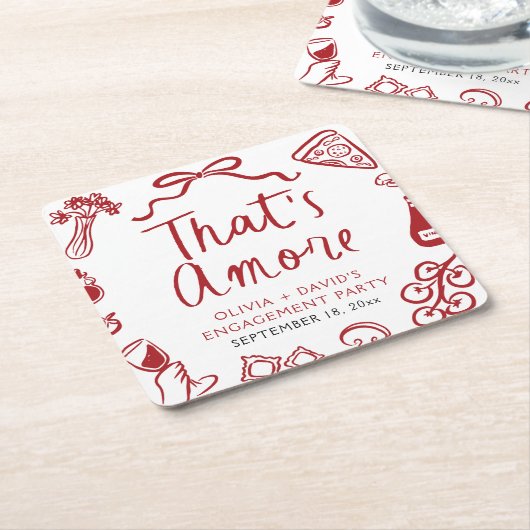 Red Italian That's Amore Pizza Engagement Party Rechteckiger Pappuntersetzer (angewinkelt)