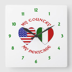 Red Italian USA Country Heritage Quadratische Wanduhr