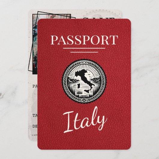 Red Italy Passport Save The Date (Vorne/Hinten)