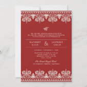 Red Ivory Damask Border Anand Karaj Sikh Wedding Einladung (Vorderseite)