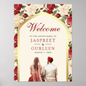 Red Ivory Floral Anand Karaj Wedding Welcome Sign Poster (Vorne)