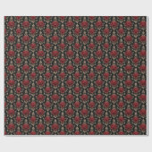 Red & Ivory Floral Damask auf schwarz Geschenkpapier (Flach)