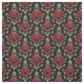 Red & Ivory Floral Damask auf schwarz Stoff (Muster)