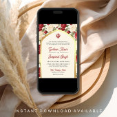 Red Ivory Floral Punjabi Anand Karaj Sikh Wedding Einladung