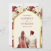 Red Ivory Floral Punjabi Anand Karaj Sikh Wedding Einladung (Vorderseite)