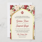Red Ivory Floral Punjabi Anand Karaj Sikh Wedding Einladung (Rückseite)
