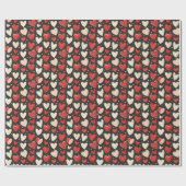 Red & Ivory Hearts on Black Geschenkpapier (Flach)