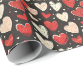 Red & Ivory Hearts on Black Geschenkpapier (Rolleneckpunkt)