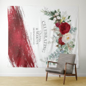 Red Ivory Peony Bold Scarlet Stroke Wedding Prop Wandteppich (Beispiel (Horizontal))