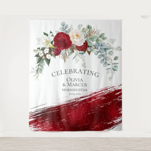 Red Ivory Peony Bold Scarlet Stroke Wedding Prop Wandteppich (Vorderseite)