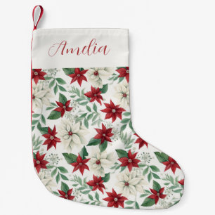 Red & Ivory Poinsettia Holiday Kleiner Weihnachtsstrumpf