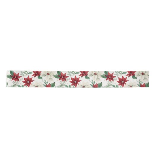 Red & Ivory Poinsettia Holiday Satinband (Vorderseite)