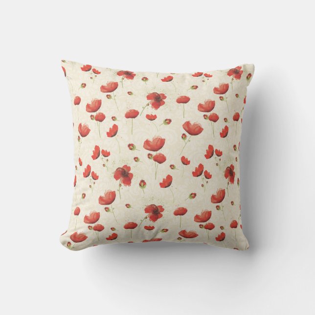 Red Ivory Poppy Throw Kissen (Vorderseite)