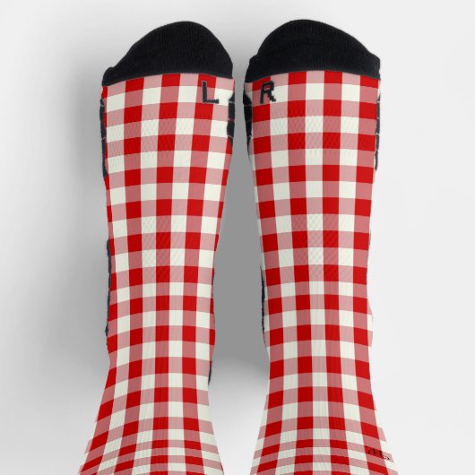 Red Ivory Preppy Gingham Karierte Weihnachten Socken (Oben)