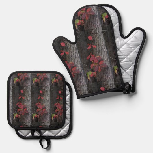 Red Ivy Oven Mitt und Pot Holder Ofenhandschuh & Topflappen-Set (Vorderseite/Rückseite)