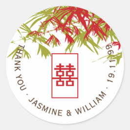 Red & Jade Bamboo Blätter Shuang Xi Chinese Weddin Runder Aufkleber