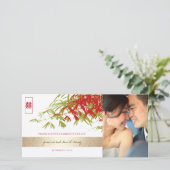 Red Jade Green Bamboo Verlasse chinesisches Hochze Dankeskarte (Stehend Vorderseite)