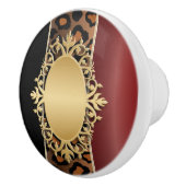 Red Jaguar Animal Print in Black and Garnet Keramikknauf (Rechts)