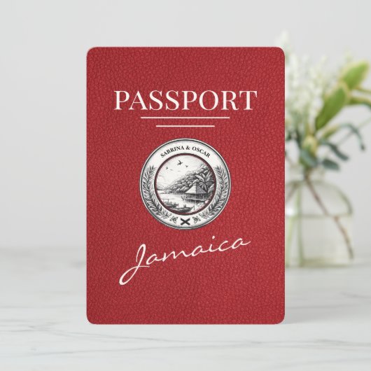 Red Jamaica Passport Save the Date (Stehend Vorderseite)