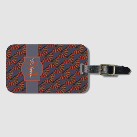 Red Japanese Antique Fans Elegant Personalised Gepäckanhänger (Vorderseite (Horizontal))
