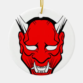 Red Japanese Hannya Mask Keramik Ornament