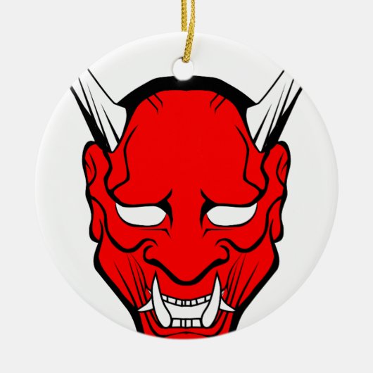 Red Japanese Hannya Mask Keramik Ornament (Vorne)