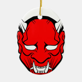 Red Japanese Hannya Mask Keramikornament