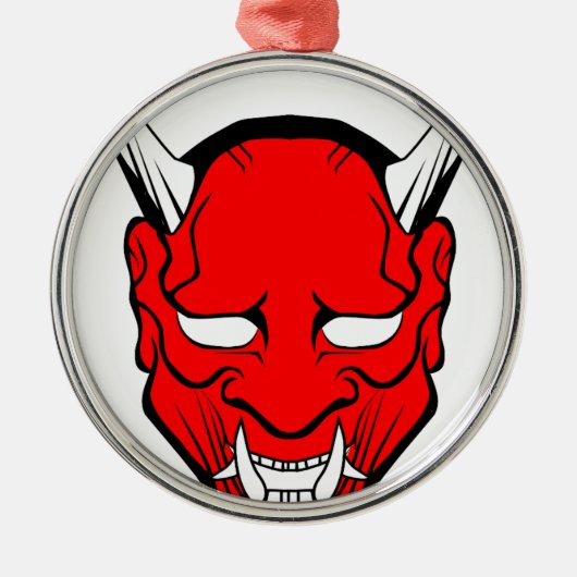 Red Japanese Hannya Mask Ornament Aus Metall (Vorne)