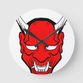 Red Japanese Hannya Mask Runde Wanduhr