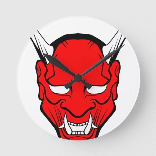 Red Japanese Hannya Mask Runde Wanduhr (Vorderseite)