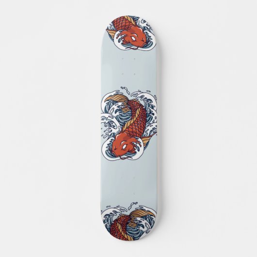 Red Japanese Koi Fish Illustration Skateboard (Vorne)