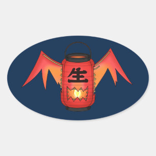 Red Japanese Paper Lantern Ghost Yokai Ovaler Aufkleber