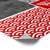 Red Japanese Pattern | Foto mit Monogramm Poster (Ecke)