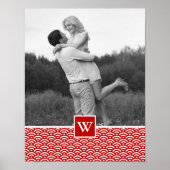Red Japanese Pattern | Foto mit Monogramm Poster (Vorne)