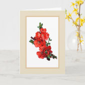 Red Japanese Quince Blossom Illustration beige Karte (Gelbe Blume)