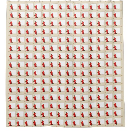 Red Japanese Quince Blossom Square beige Duschvorhang (Vorderseite)