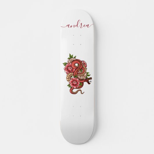 Red Japanese Snache Dragon Tattoo Style & Name Coo Skateboard (Vorne)