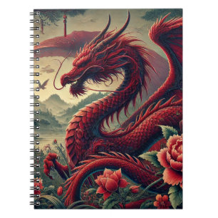 Red Japanese Spiral Notebook   Asiatisch elegant Notizblock
