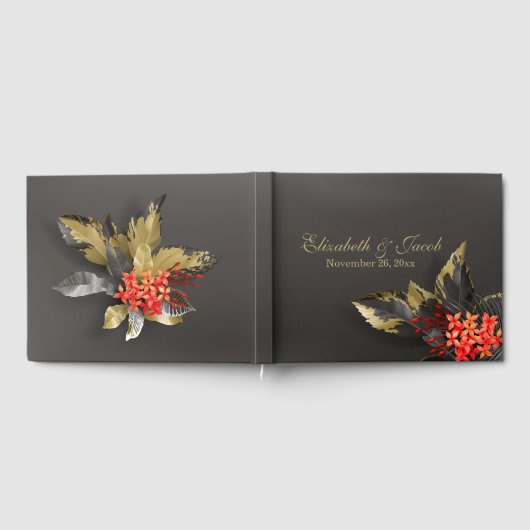 Red Jasmine Dark Tropical Wedding Gästebuch (Voll)